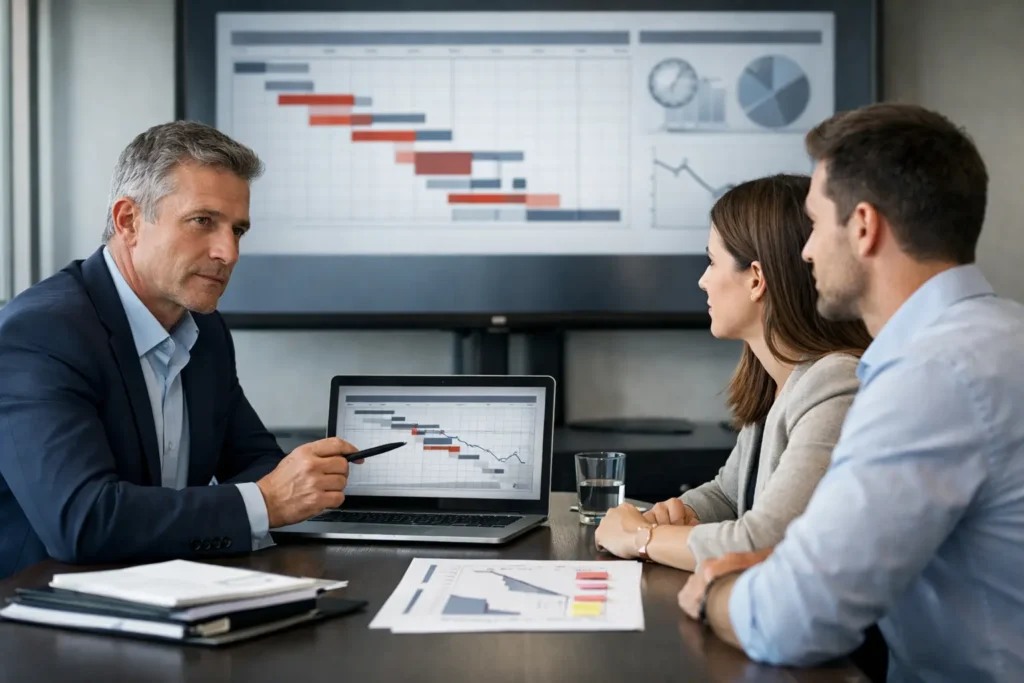 Professional framework for leadership reporting for delayed projects